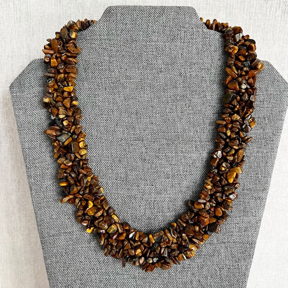 Tiger's Eye Beaded Choker Necklace
 19”-20”
